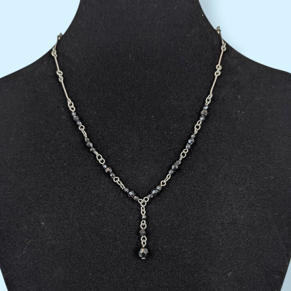 (2/$20) V. Dainty Black Stone Bar Link Necklace